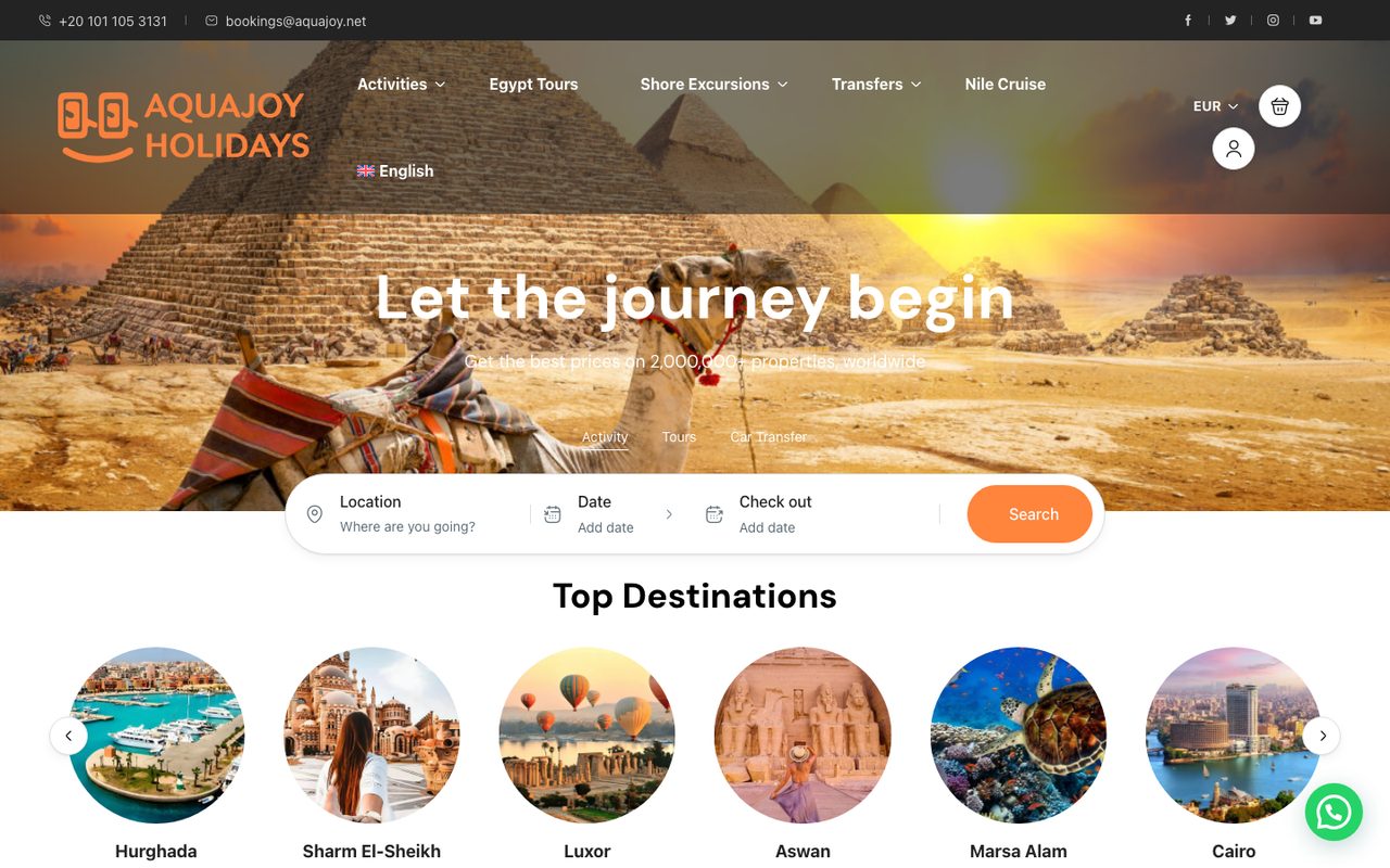 Aquajoy's travel booking website